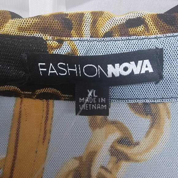 Black Gold Mesh Sheer Button Blouse Equestrian Club Party XL NWT - Picture 10 of 12